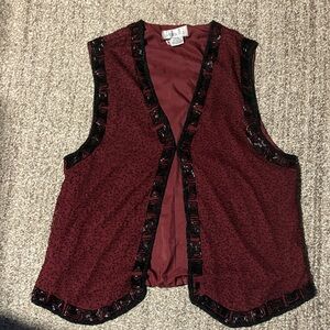 Rafaella Burgundy Vest with Black Beaded Trim